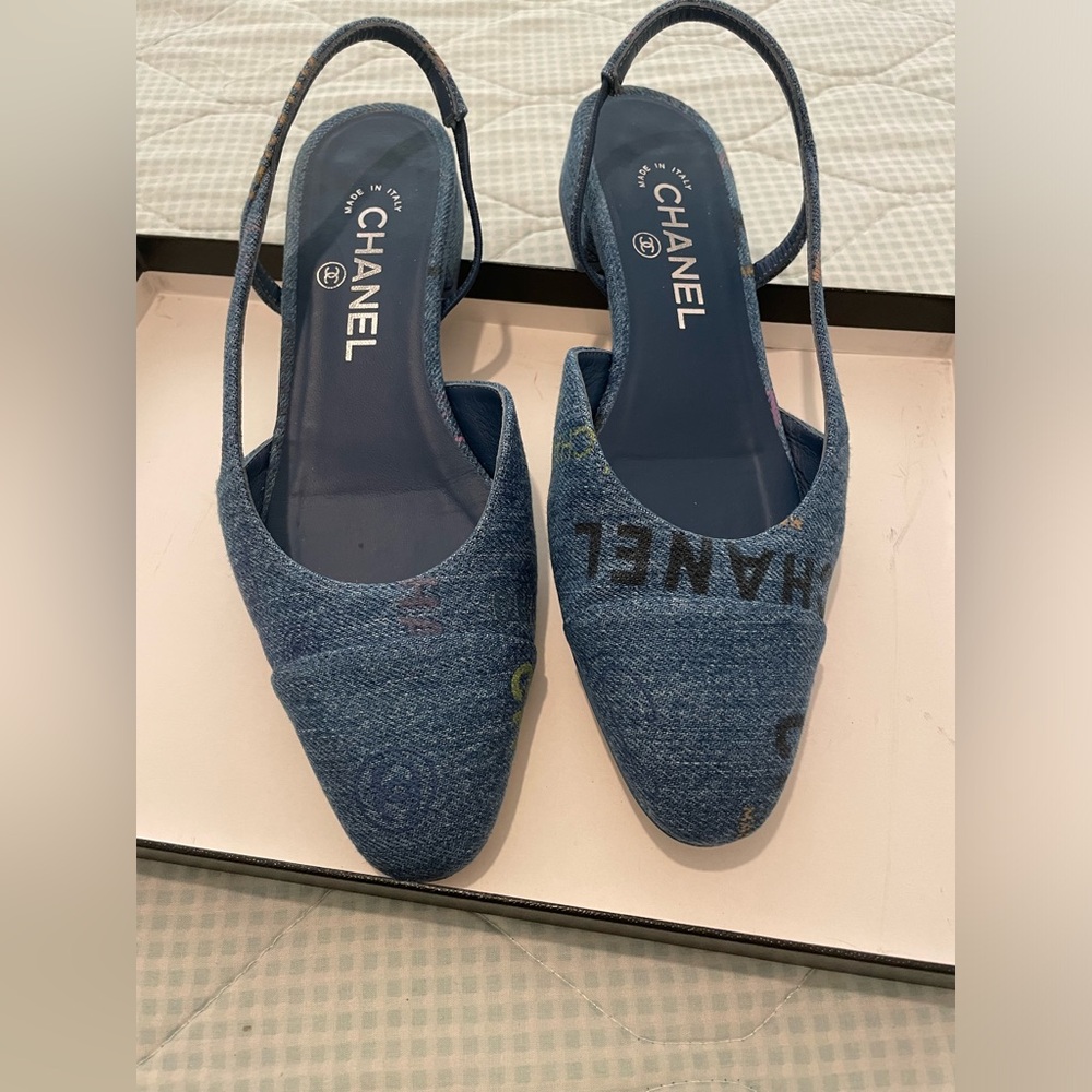 Authentic Chanel Denim Slingback